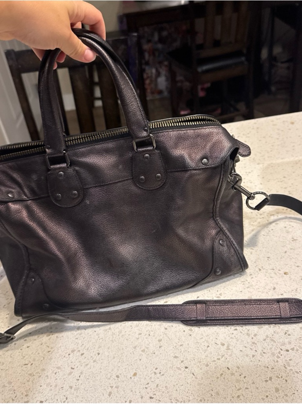 Coach Rhyder Satchel crafted in a textured bronze leather with dark hardware - Picture 2 of 4